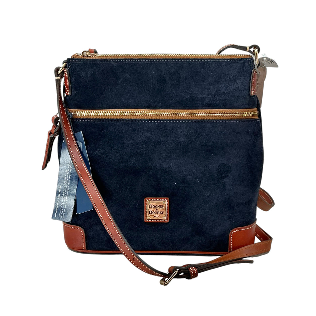Dooney & Bourke Suede Large Crossbody Bag in Navy Blue & British Tan