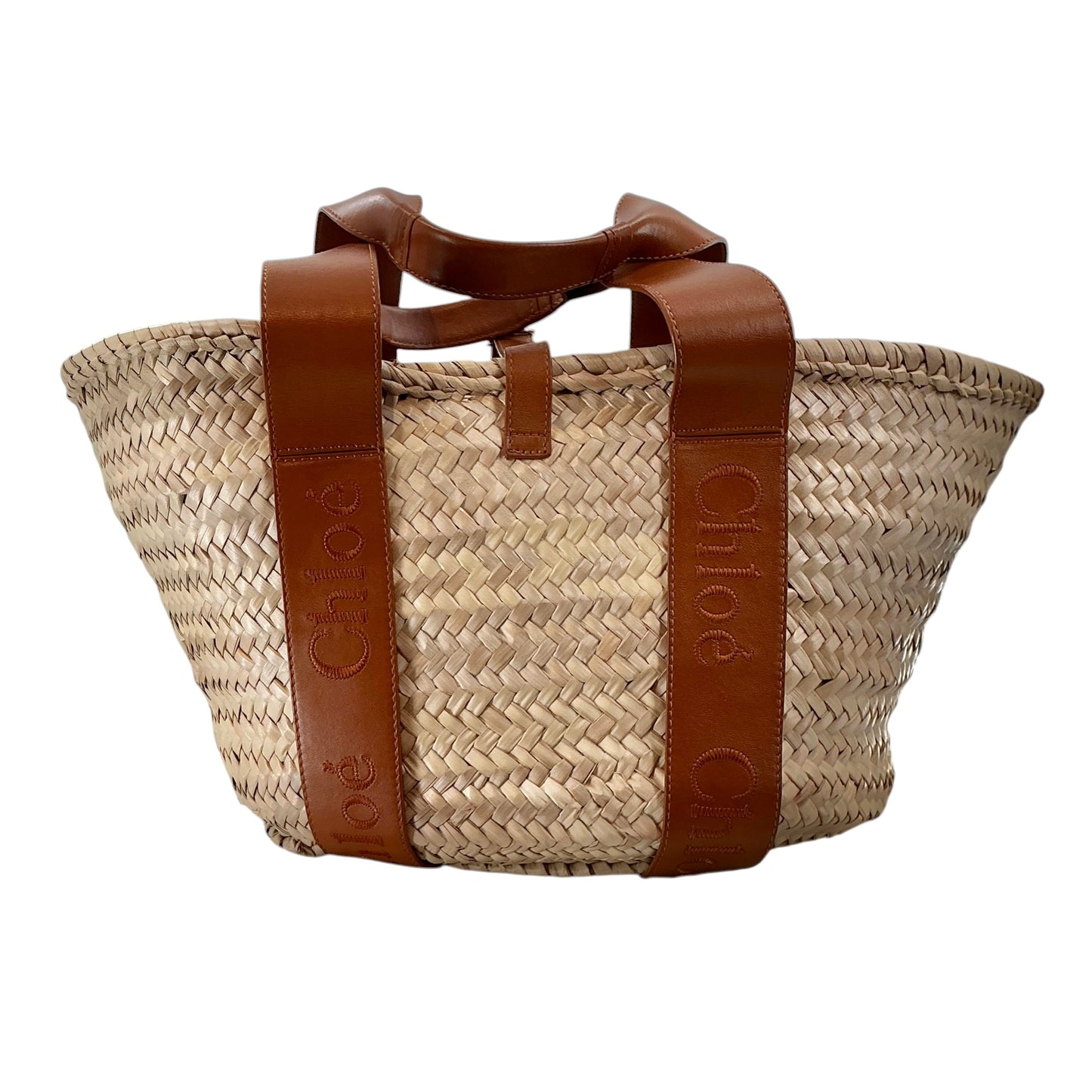Chloé Medium Sense Basket Bag in Caramel Raffia & Calfskin