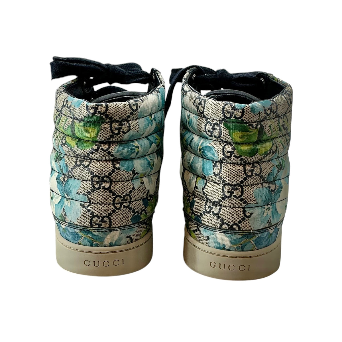 Gucci Men's Blue Bloom Print GG Supreme Canvas High-Top Sneakers