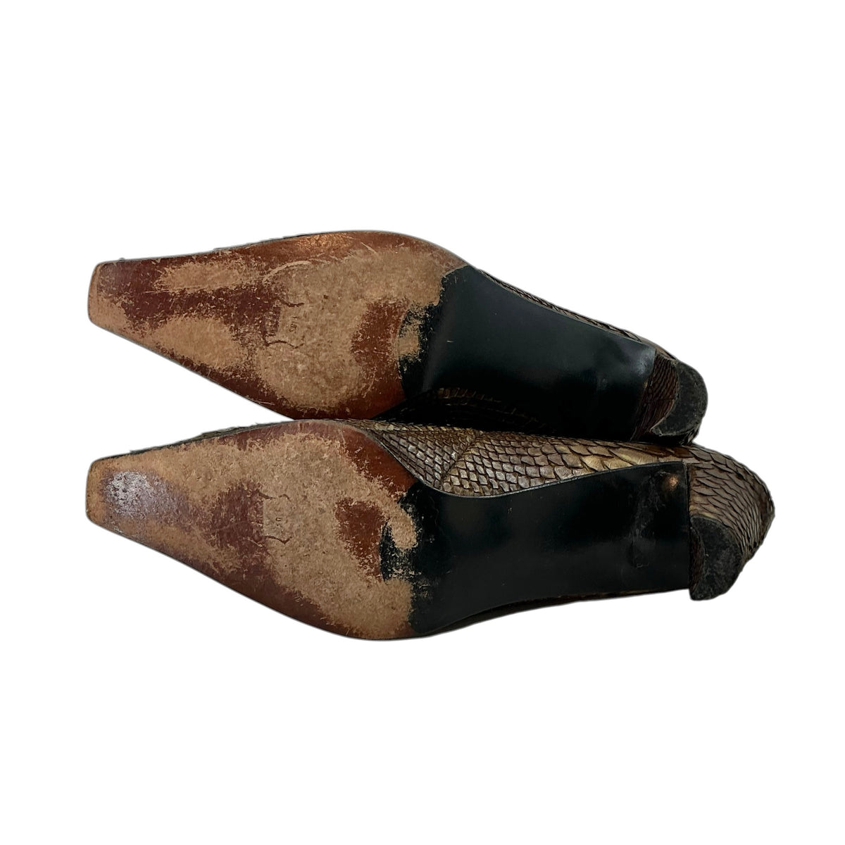 Stuart Weitzman Exotic Brown Snakeskin Pointed Toe Ankle Boots
