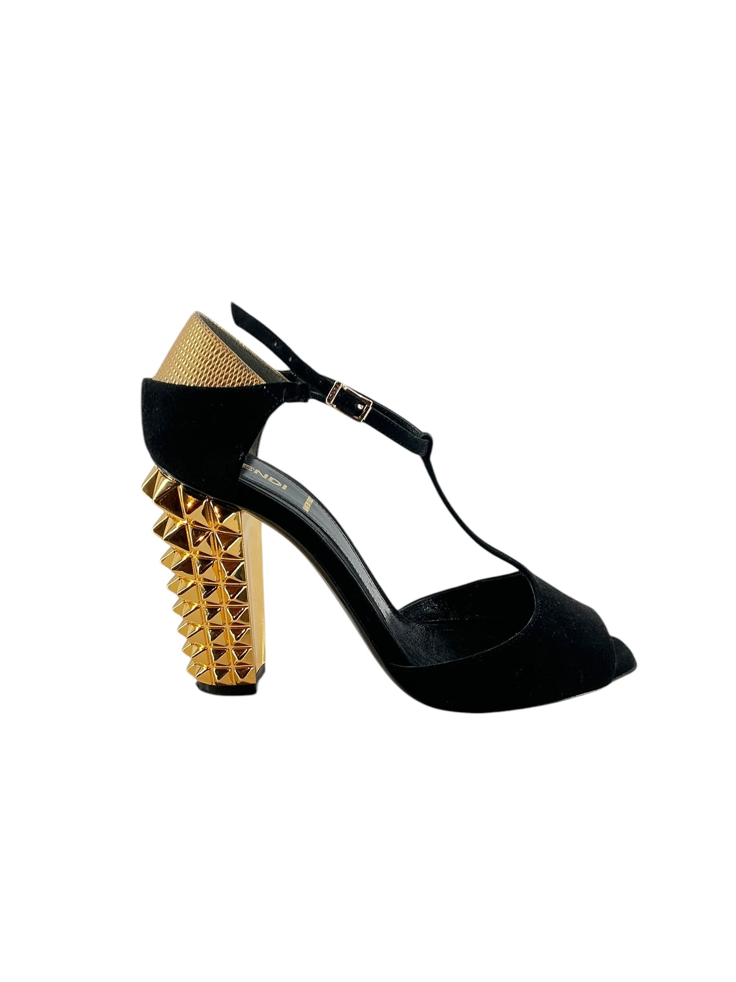 Fendi Studded Heel T-Strap Sandals