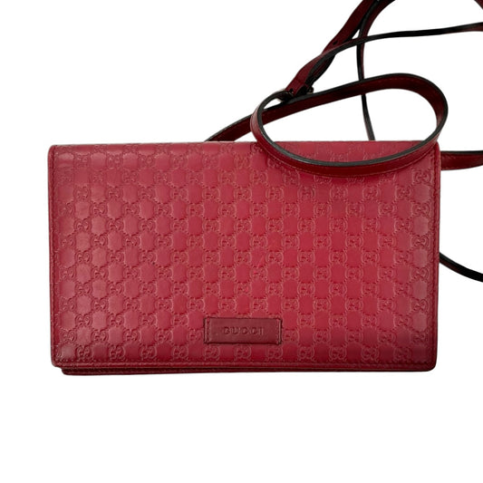 Gucci Red Microguccissima Leather Wallet on Strap