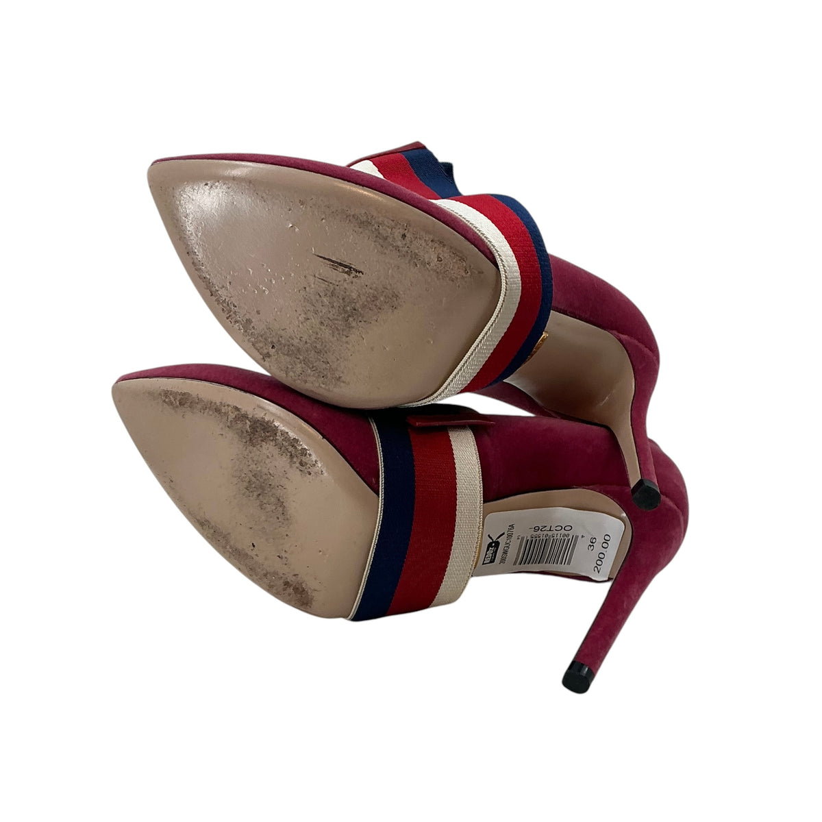 Gucci Pink Velvet Sylvie Web Bow Pumps