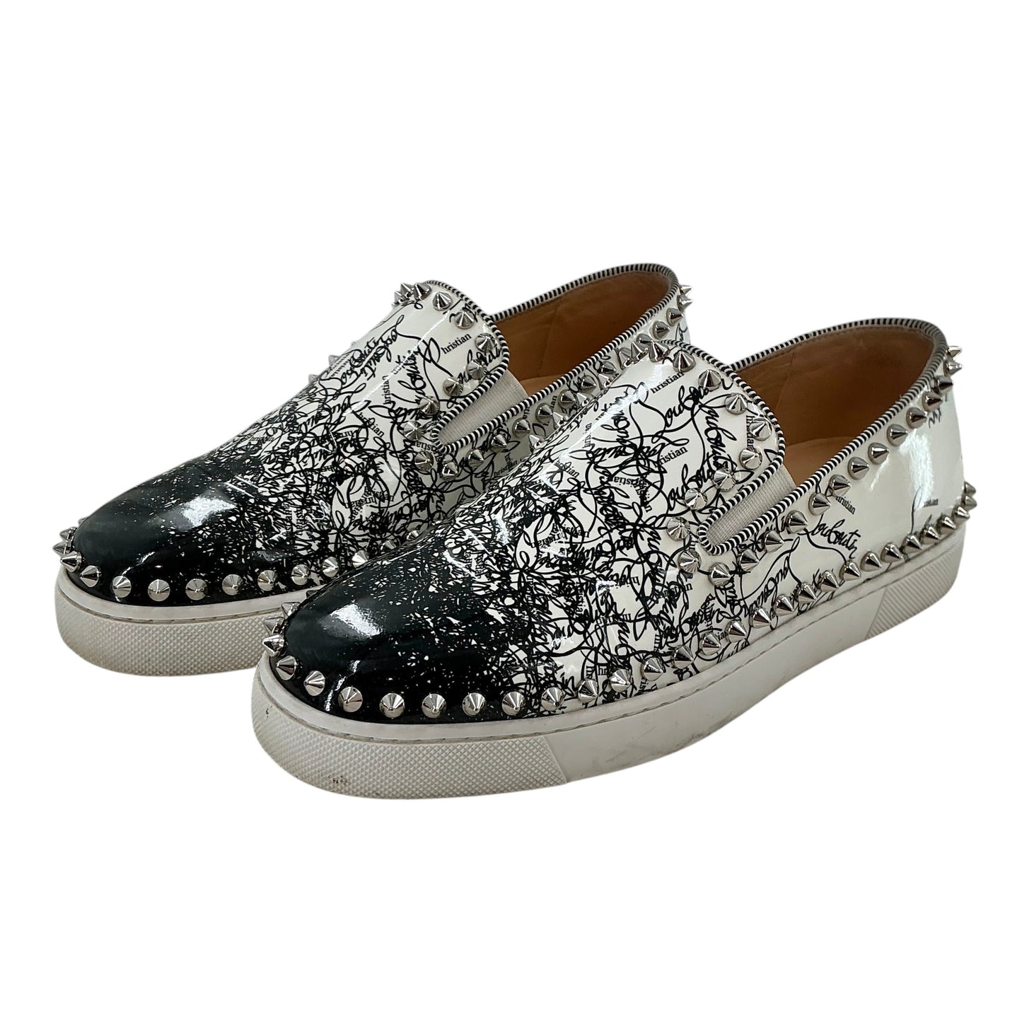 Christian Louboutin Pik Boat Spikes Patent Graffiti Slip-On Sneakers