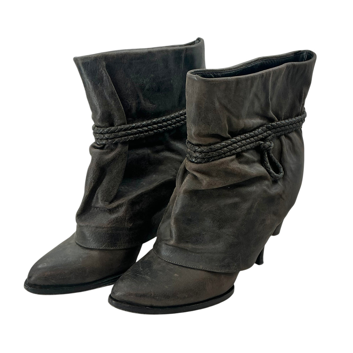 Givenchy Brown Leather Slouchy Braided Ankle Boots