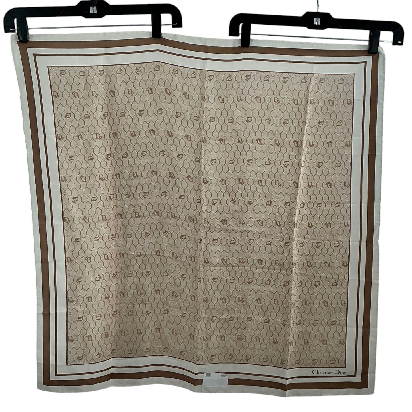 Vintage Christian Dior Honeycomb Monogram Silk Square Scarf - Beige & Chocolate Brown