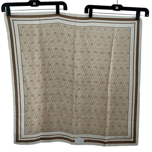 Christian Dior Vintage Honeycomb Monogram Silk Square Scarf - Beige & Chocolate Brown
