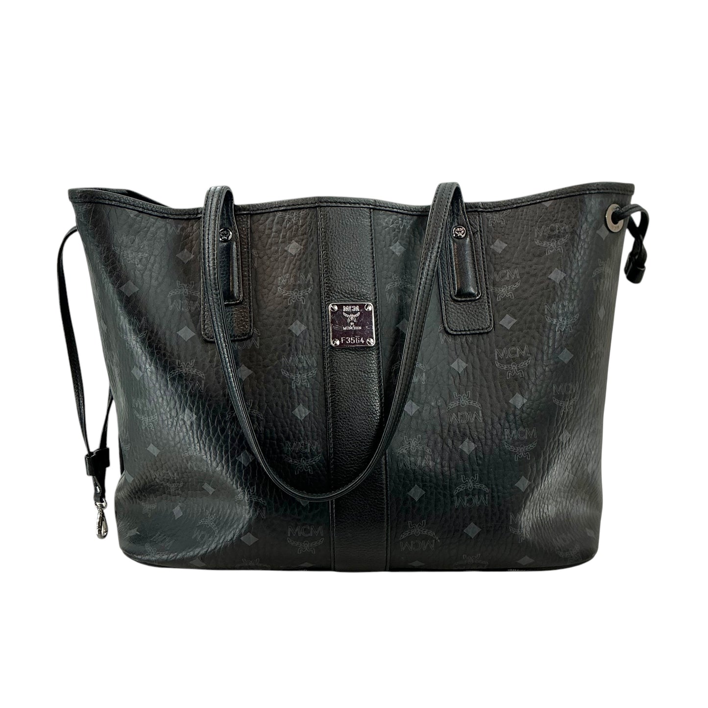 MCM Large Liz Reversible Tote Bag Black Visetos Monogram Canvas with Silver Hardware
