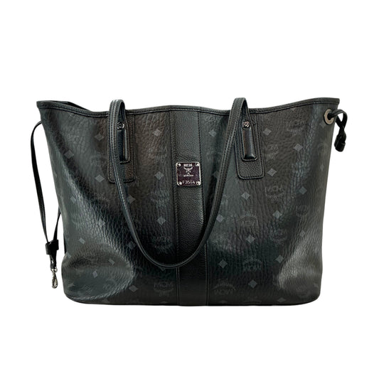 MCM Large Liz Reversible Tote Bag Black Visetos Monogram Canvas with Silver Hardware