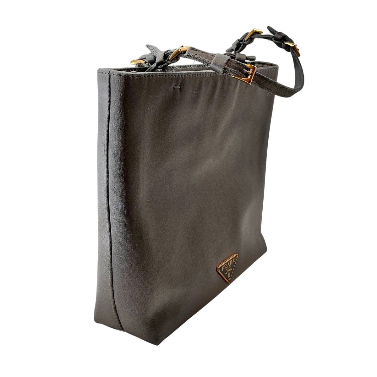 Prada Satin Triangle Logo Top Handle Mini Bag - Grey