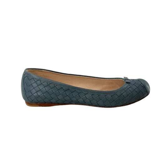Bottega Veneta Blue Intrecciato Woven Leather Bow Ballet Flats