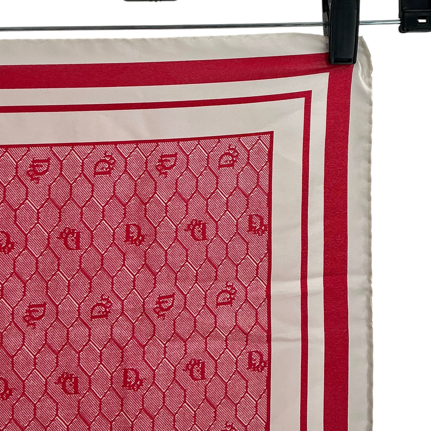 Vintage Christian Dior Red & White Monogram Honeycomb Silk Square Scarf