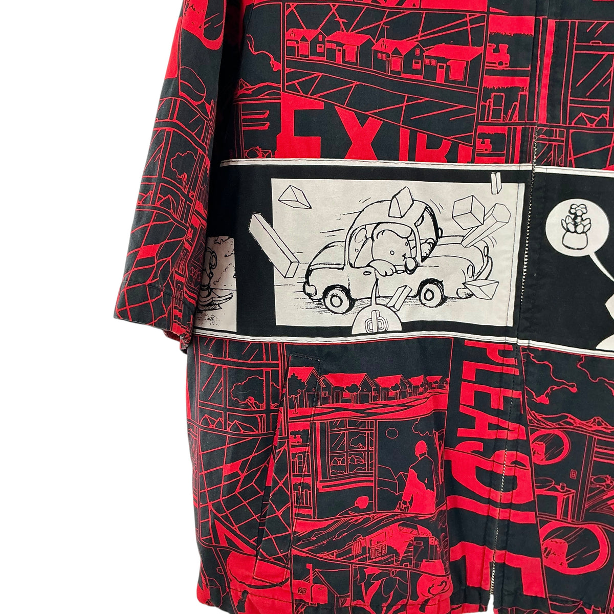 Prada SS18 Comic Graphic Print Short-Sleeve Zip-Up Jacket Shirt