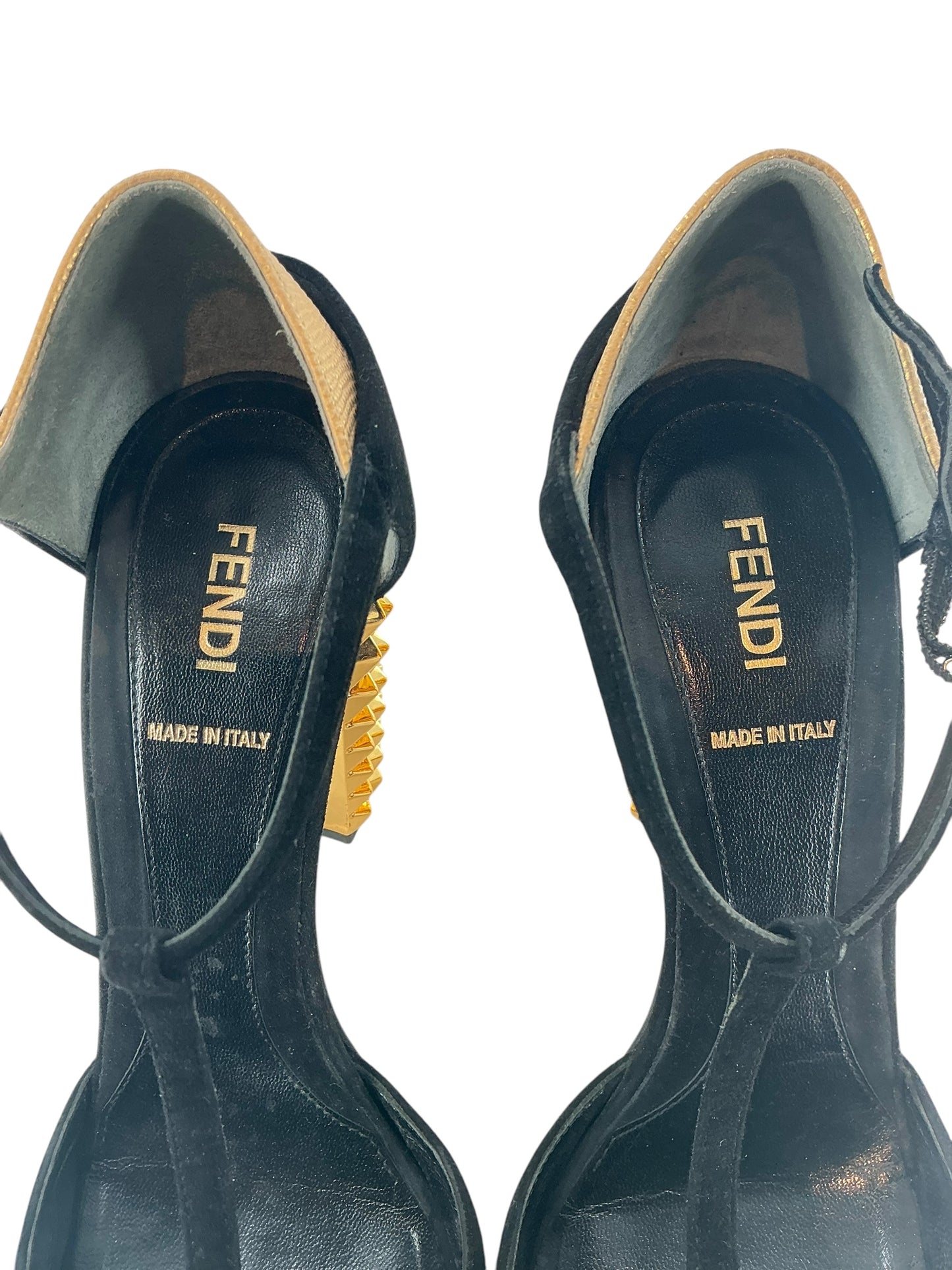 Fendi Studded Heel T-Strap Sandals