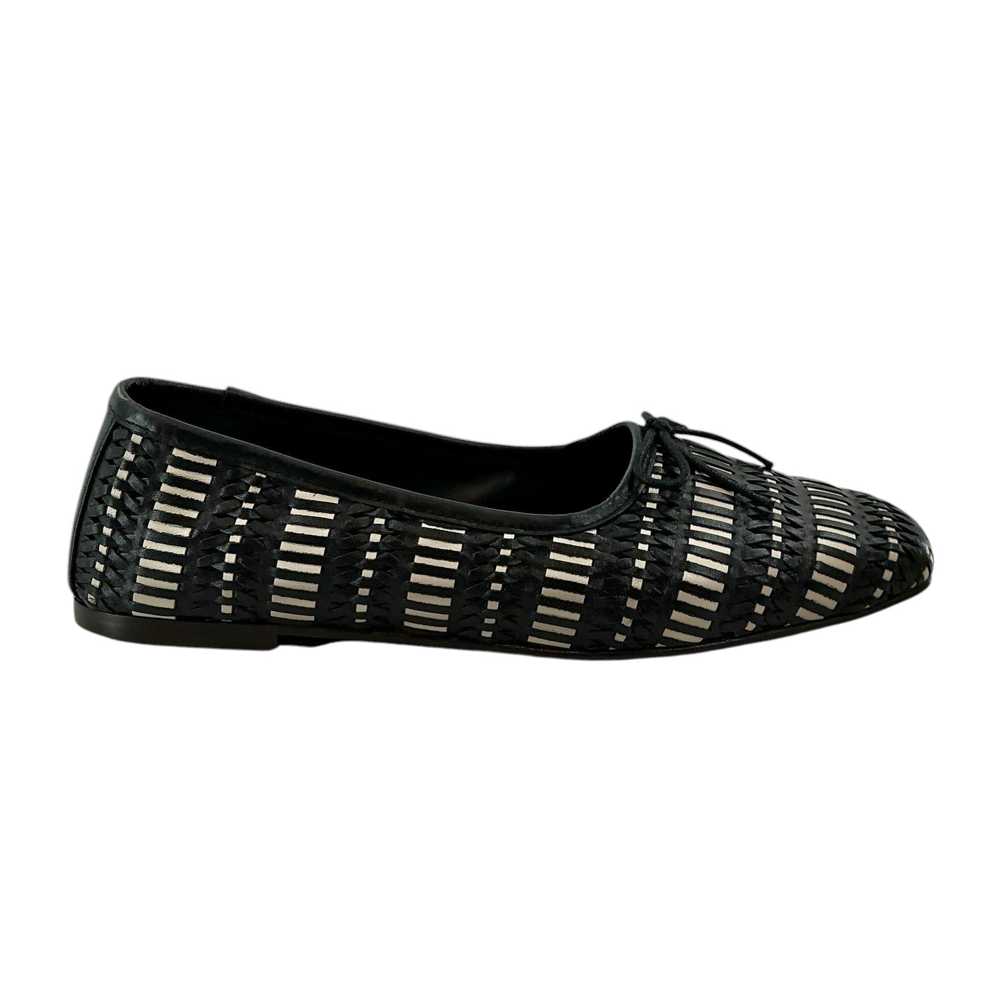 Freda Salvador Jada Black & Vanilla Woven Leather Square Toe Flats
