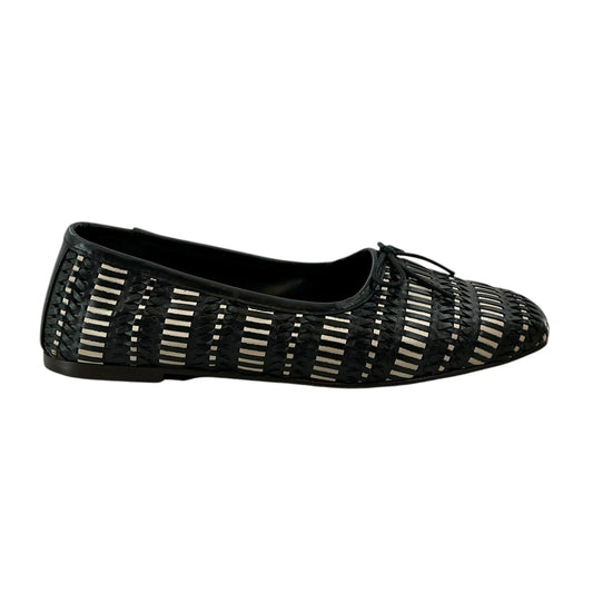 Freda Salvador Jada Black & Vanilla Woven Leather Square Toe Flats