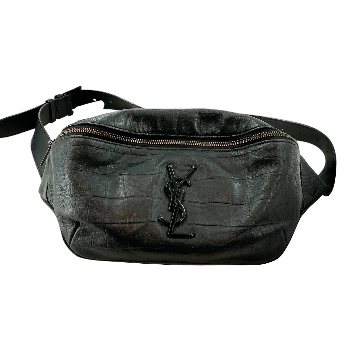 Saint Laurent (YSL) Classic Monogram Crocodile-Embossed Leather Belt Bag – Matte Black