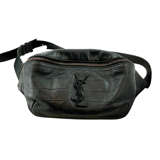 Saint Laurent (YSL) Classic Monogram Crocodile-Embossed Leather Belt Bag – Matte Black