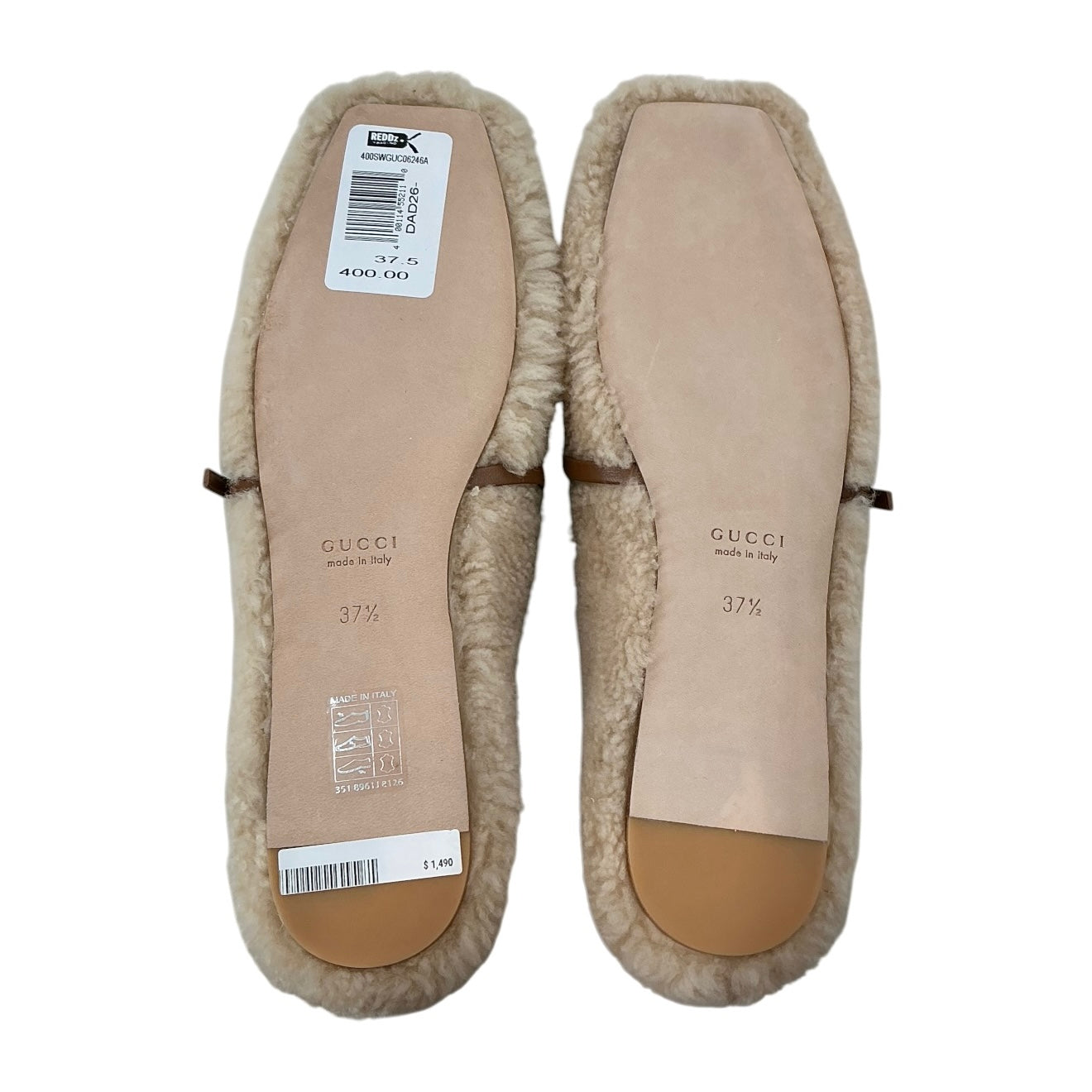 Gucci Horsebit Ballerina Leather-Trimmed Shearling Flats