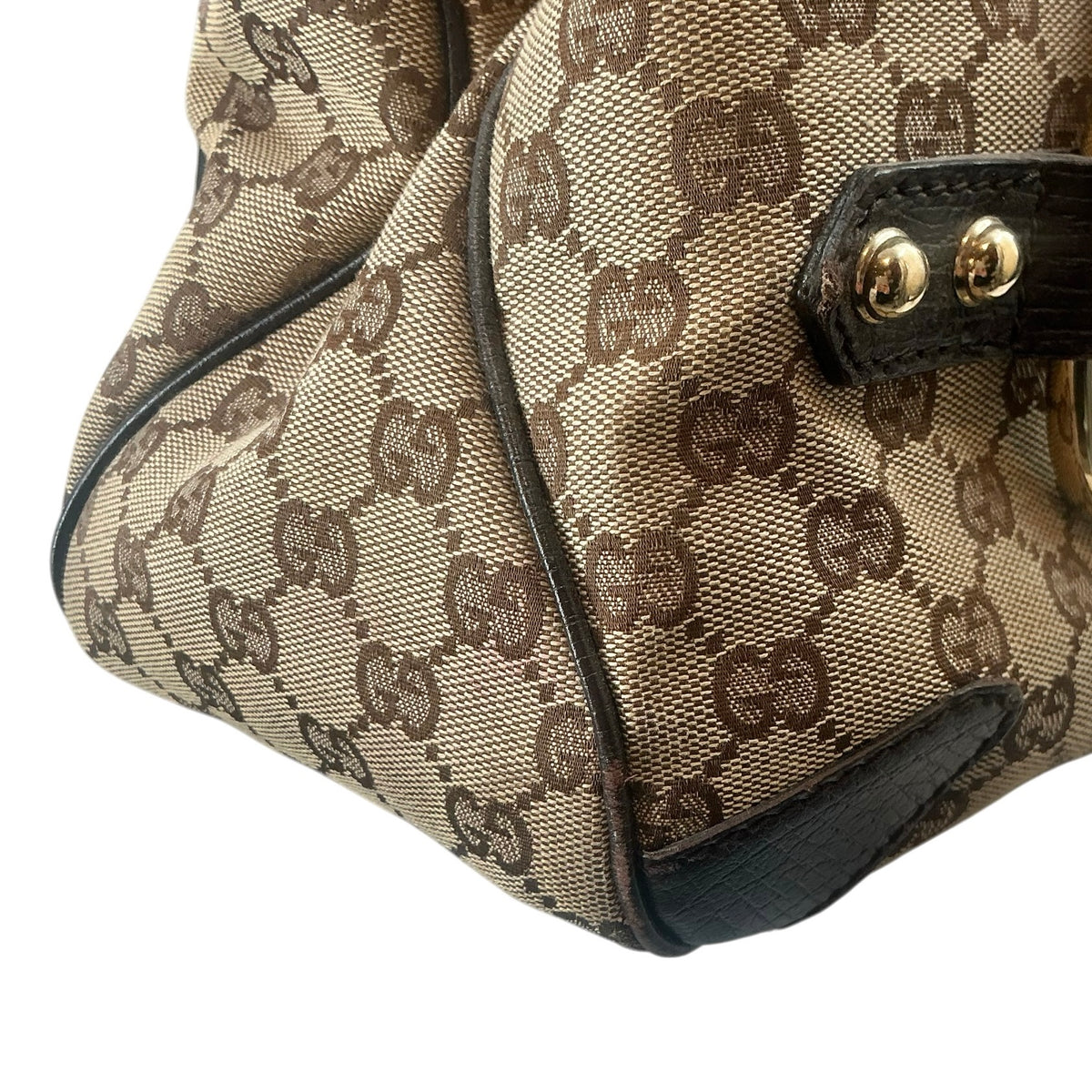 Gucci Tom Ford Era Beige/Ebony GG Canvas Horsebit Chain Flap Shoulder Satchel Bag