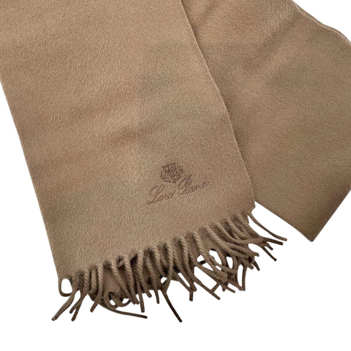 Loro Piana Luxury Fringed Cashmere Scarf – Camel / Warm Sand