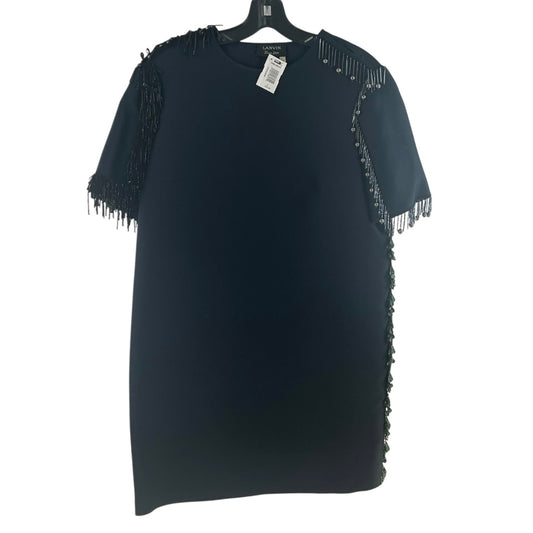LANVIN Navy Beaded Fringe Silk Blend Dress