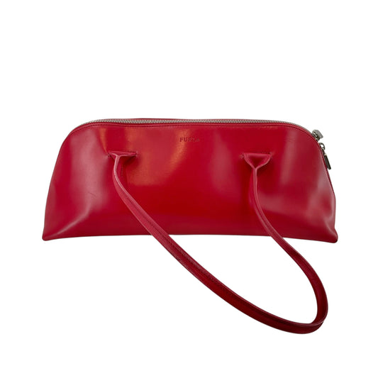 FURLA Red Smooth Leather Oblong Baguette Shoulder Bag