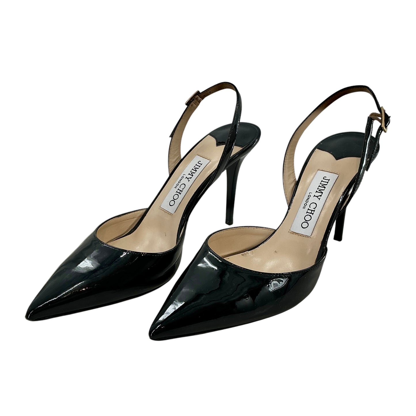 Jimmy Choo Black Patent Leather Tilly Slingback Pumps Pointed Toe