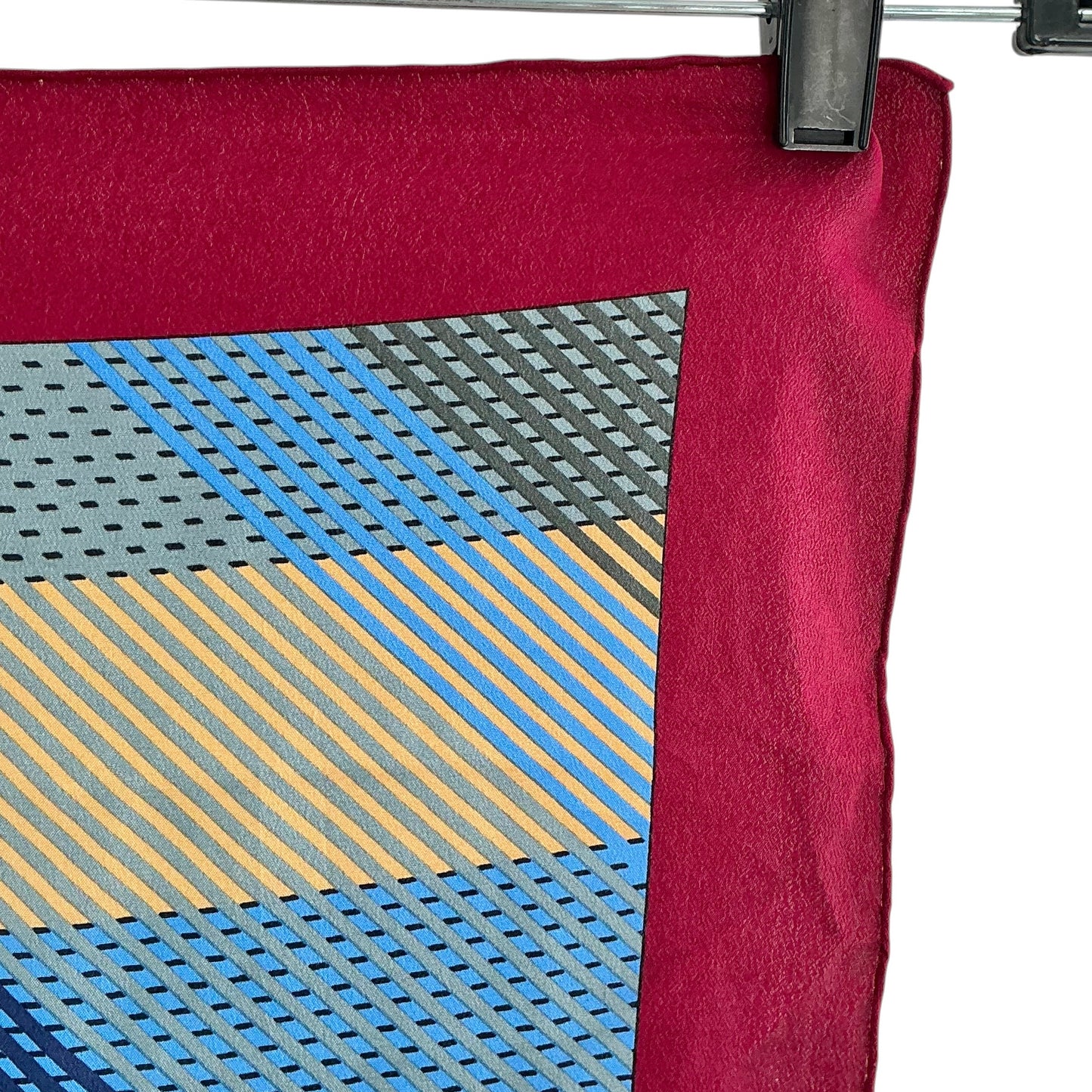 Christian Dior Vintage Silk Scarf Graphic Chevron Waves Burgundy Blue Gold