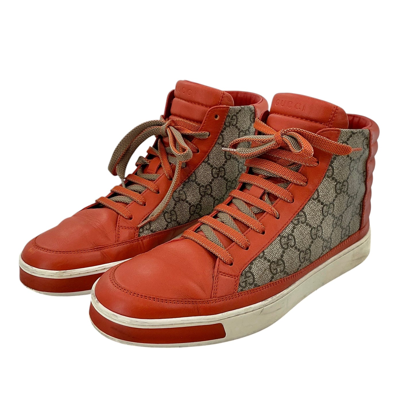 Gucci Men's GG Supreme and Leather High-Top Sneakers in Dark Orange