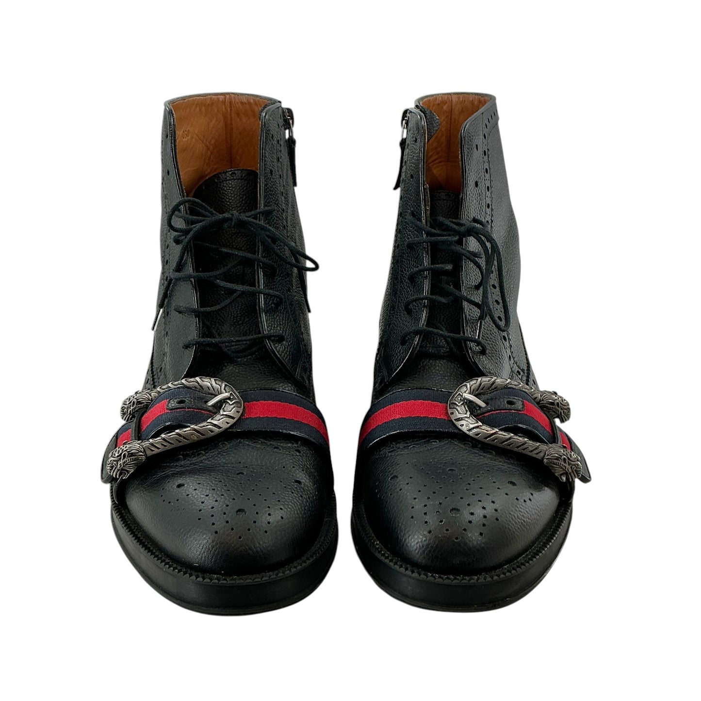 Gucci Men's Dionysus Web Grained Leather Brogue Combat Boots
