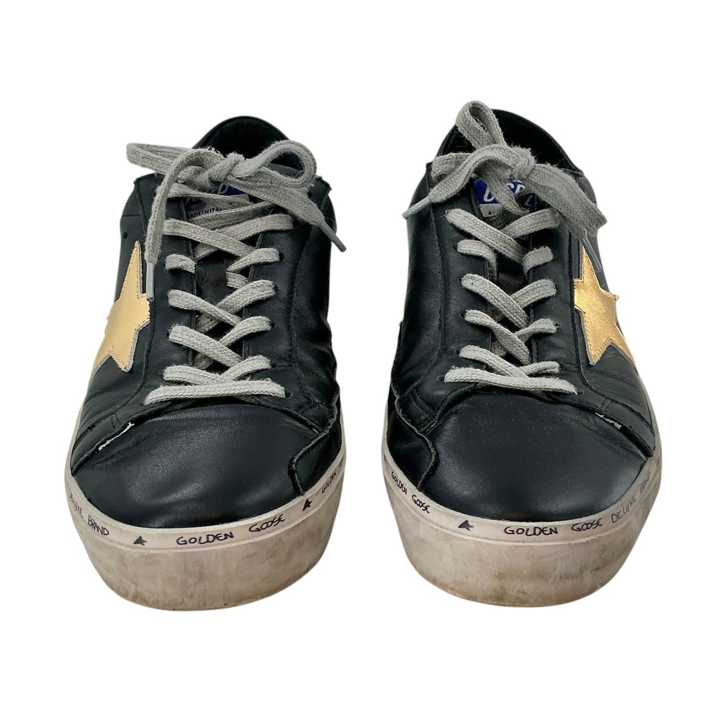 Golden Goose Hi Star Black Leather Metallic Gold Star Sneakers