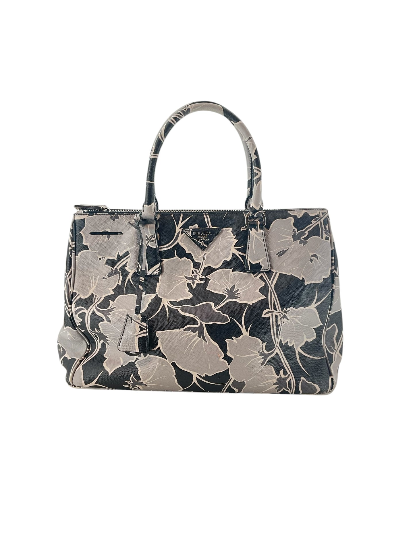 Prada Floral Saffiano Lux Double Zip Tote Bag