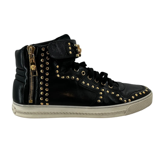 Versace Men's Gold Medusa Studded Leather High-Top Sneakers