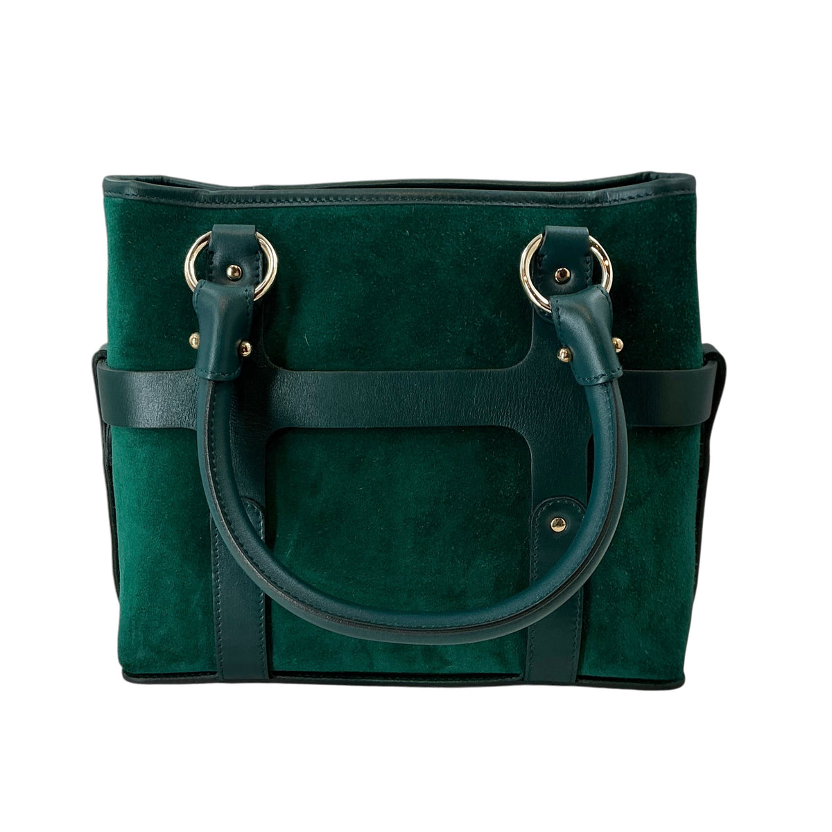 Salvatore Ferragamo Hunter Green Suede & Leather Gancini Top Handle Bag
