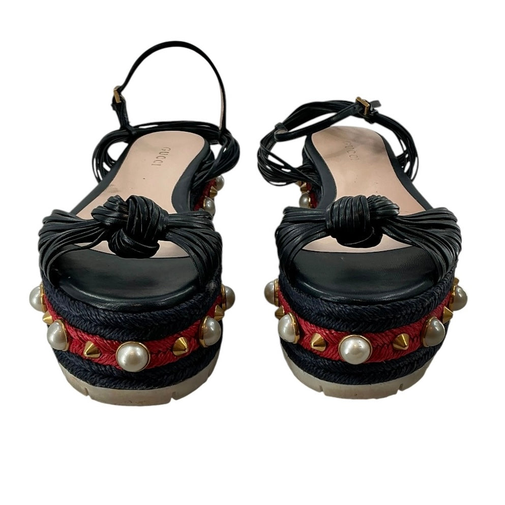 Gucci Barbette Navy Leather & Red Canvas Studded Platform Sandals