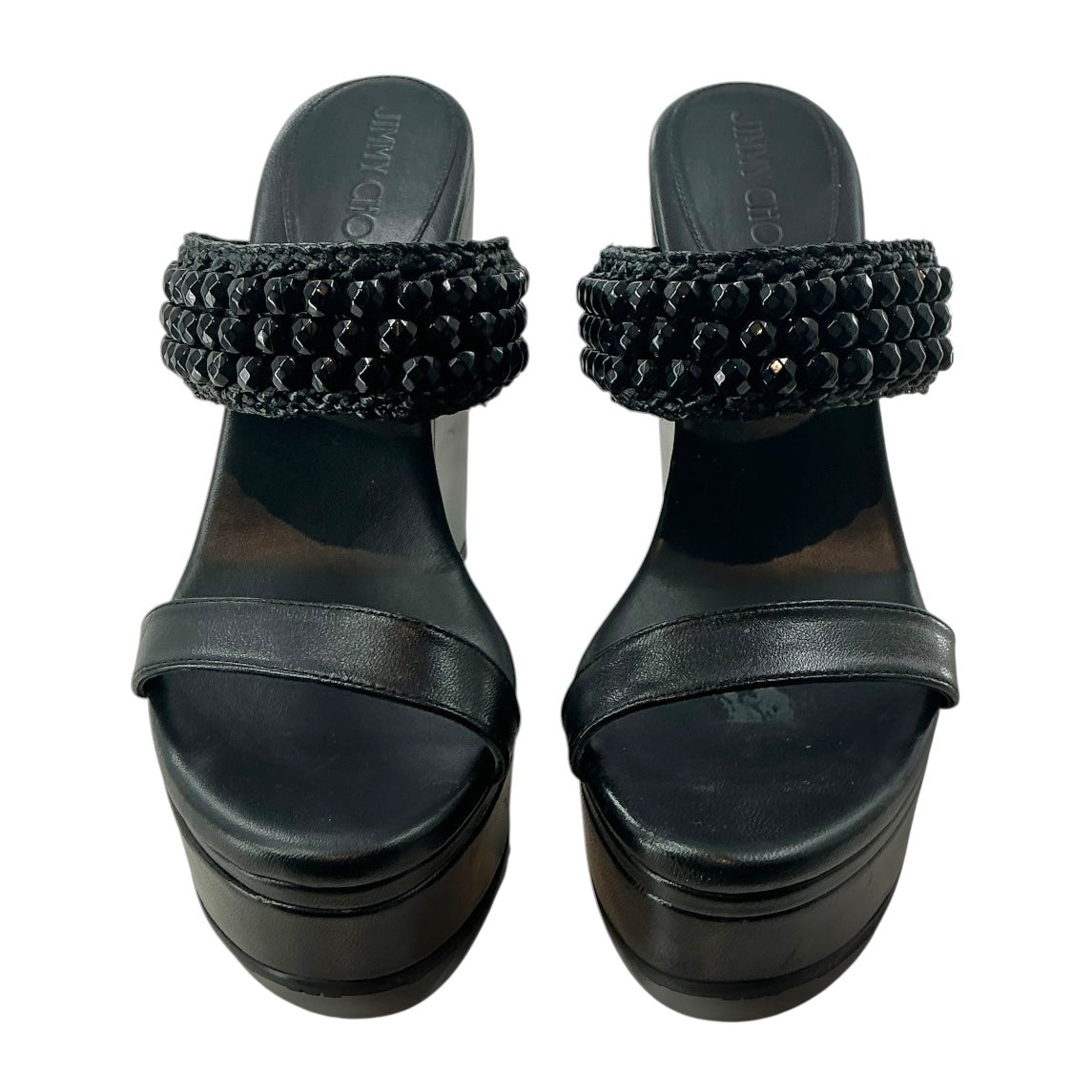 Jimmy Choo Amoure Wedge 130 Bead-Embellished Leather Sandals