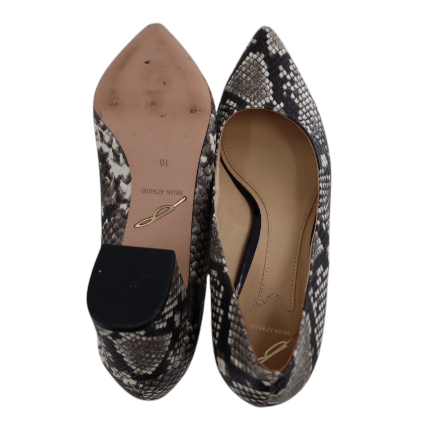 Brian Atwood Faux Snakeskin Chunky Heels
