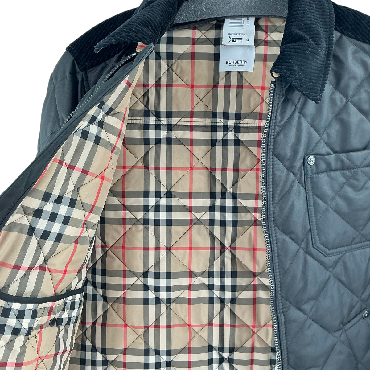 Burberry Women’s Quilted Jacket Velvet Corduroy Trim Black