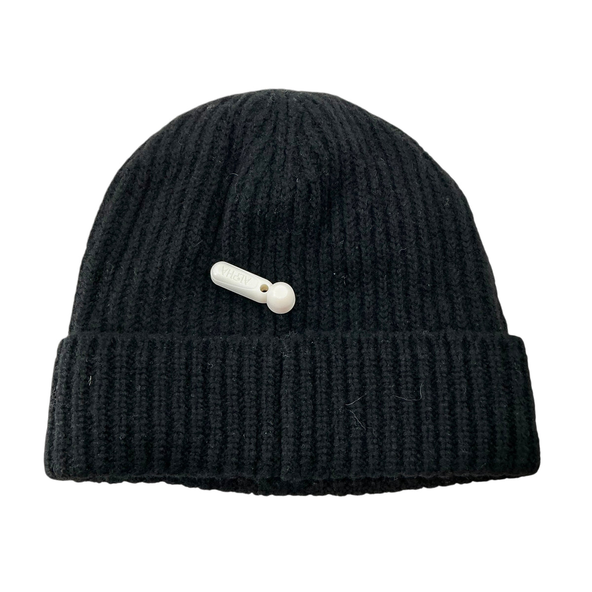 Moncler Tonal Logo Ribbed Knit Beanie Hat – Black