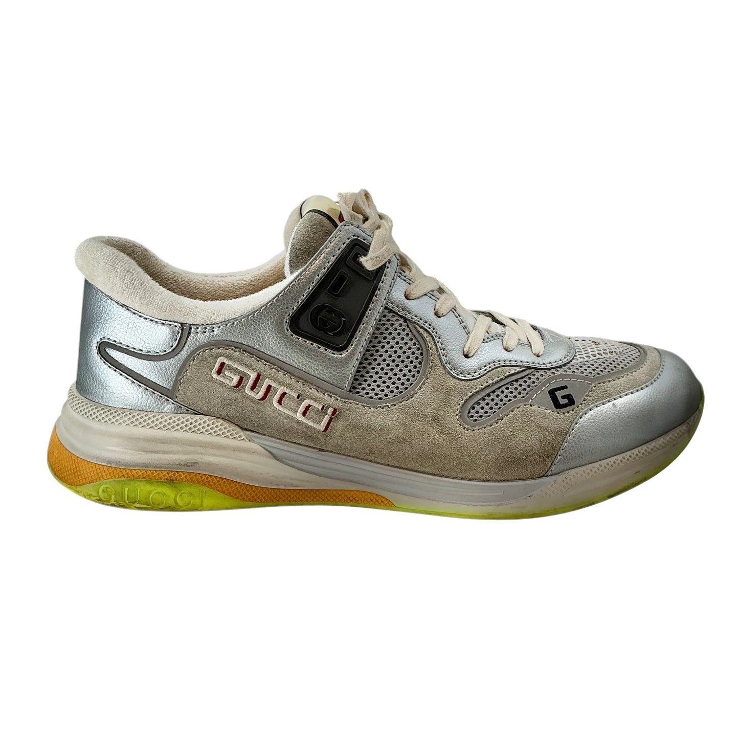 Gucci Men's Ultrapace Distressed Metallic Silver Sneaker
