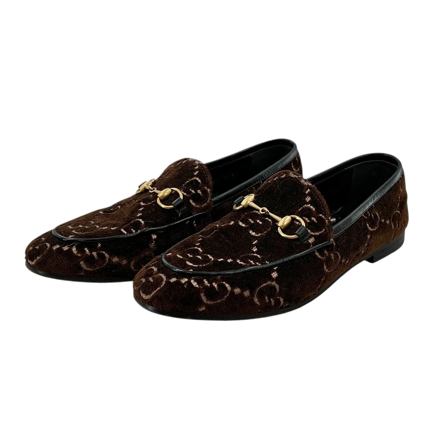 Gucci Brown Velvet GG Monogram Horsebit Jordaan Loafers