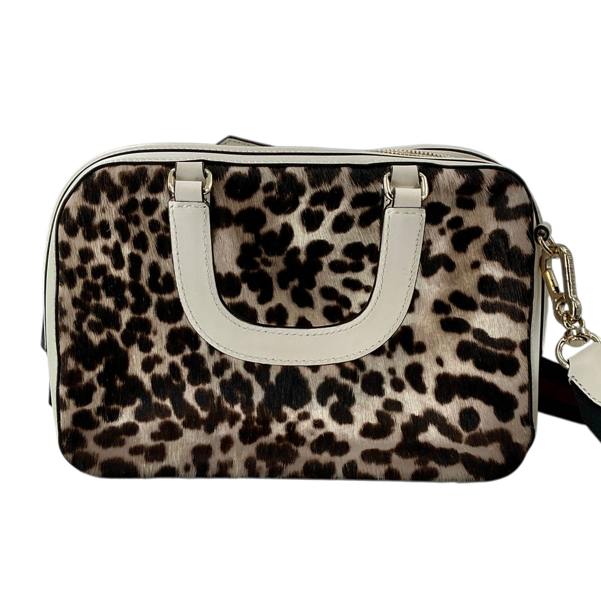 Henri Bendel New York Leopard Print Calf Hair & Leather Satchel Crossbody Bag