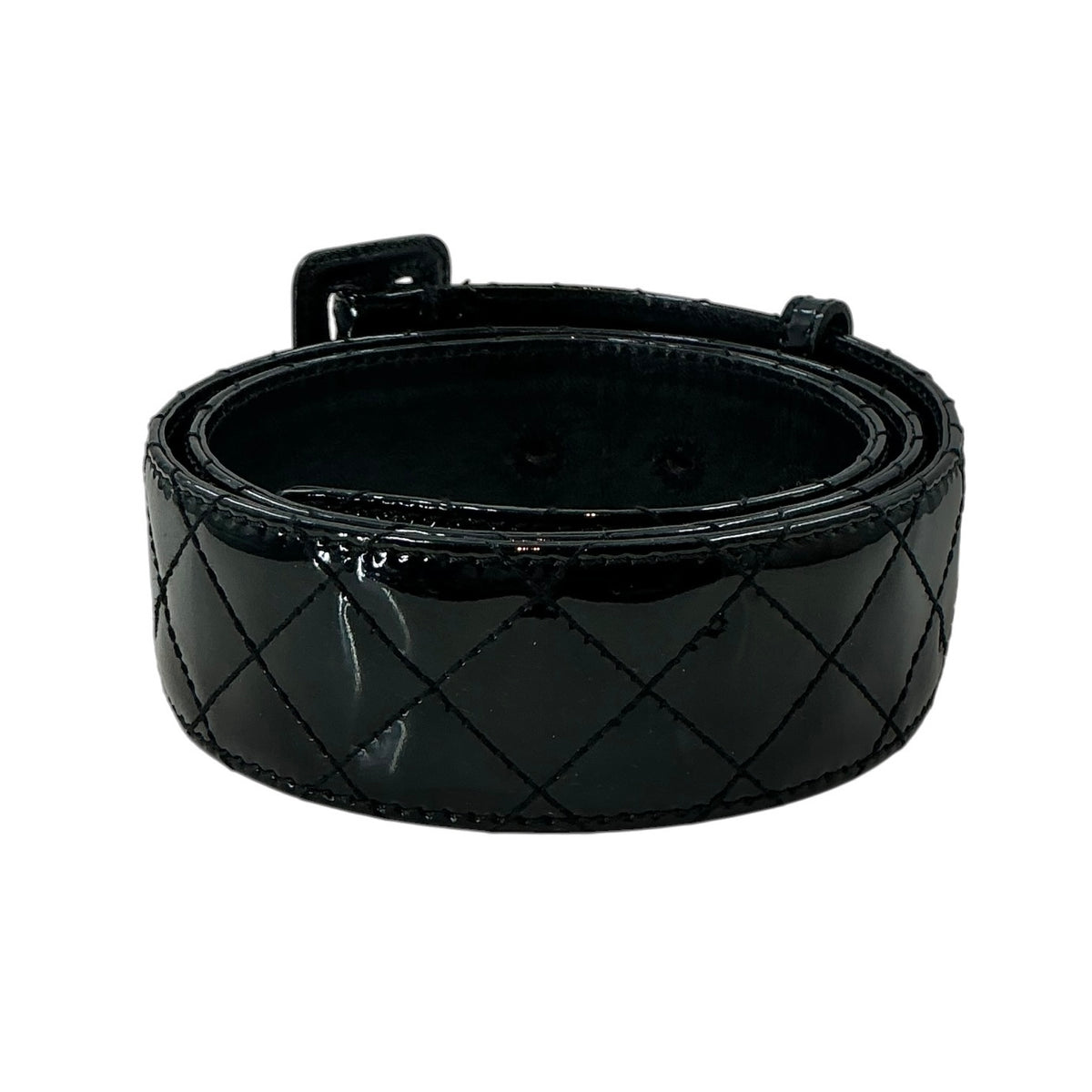 Burberry Black Patent Leather Quilted Wide Buckle Belt