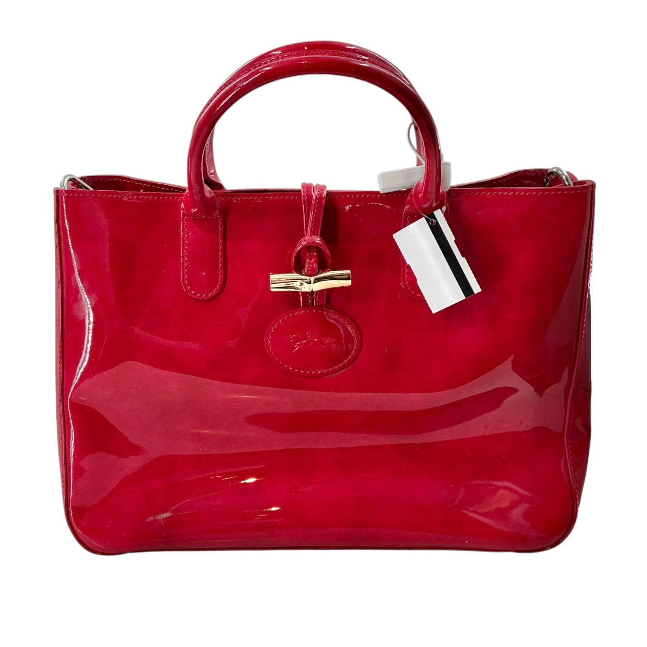 Longchamp Roseau Red Patent Leather Box Tote Bag
