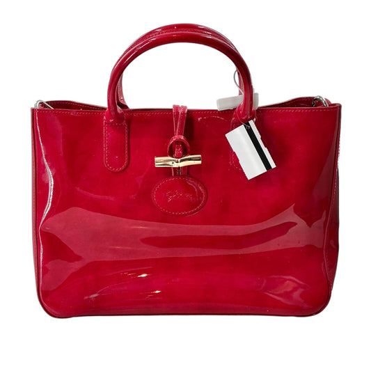 Longchamp Roseau Red Patent Leather Box Tote Bag