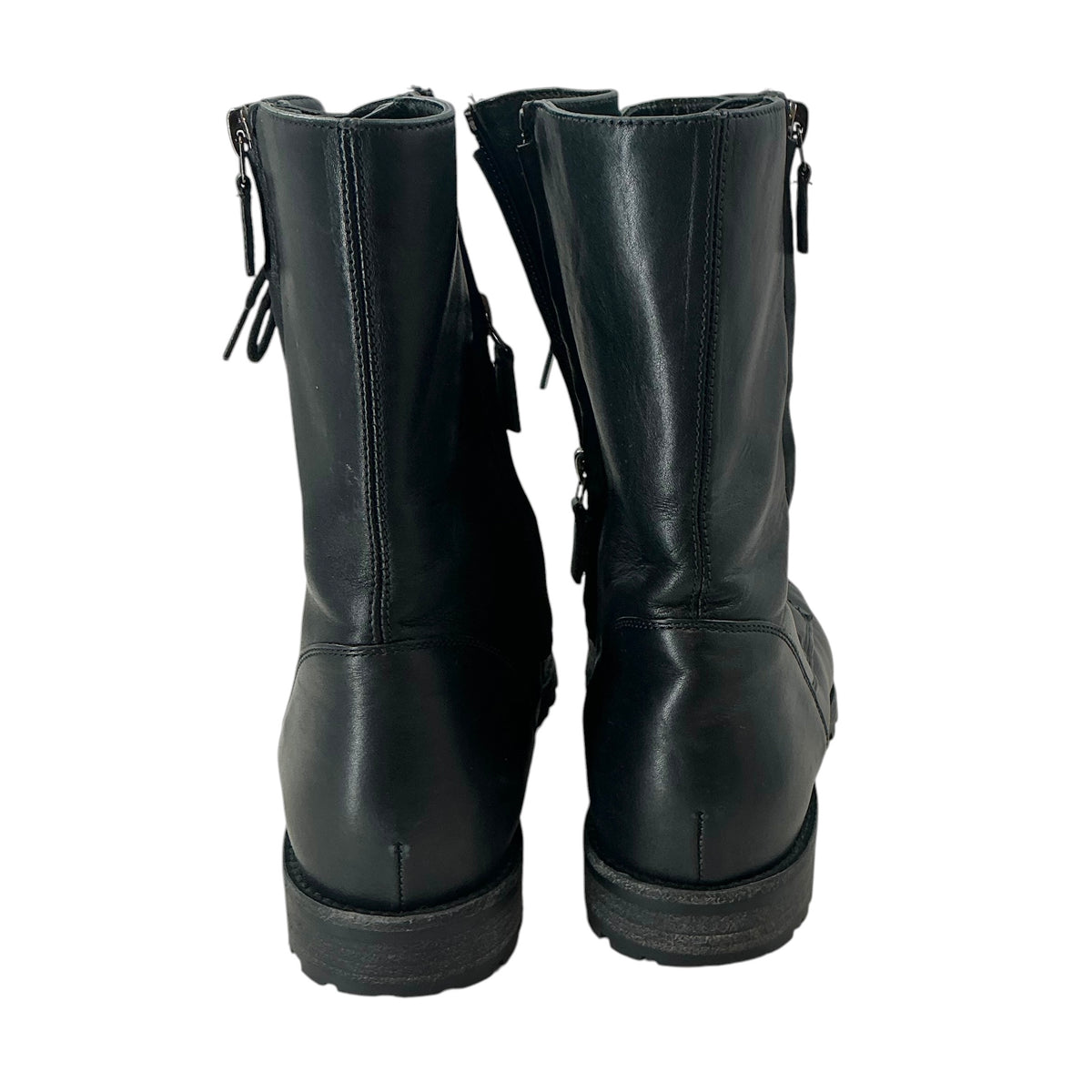 Manolo Blahnik Lugata Black Calf Leather Lace Up Zip Combat Boots