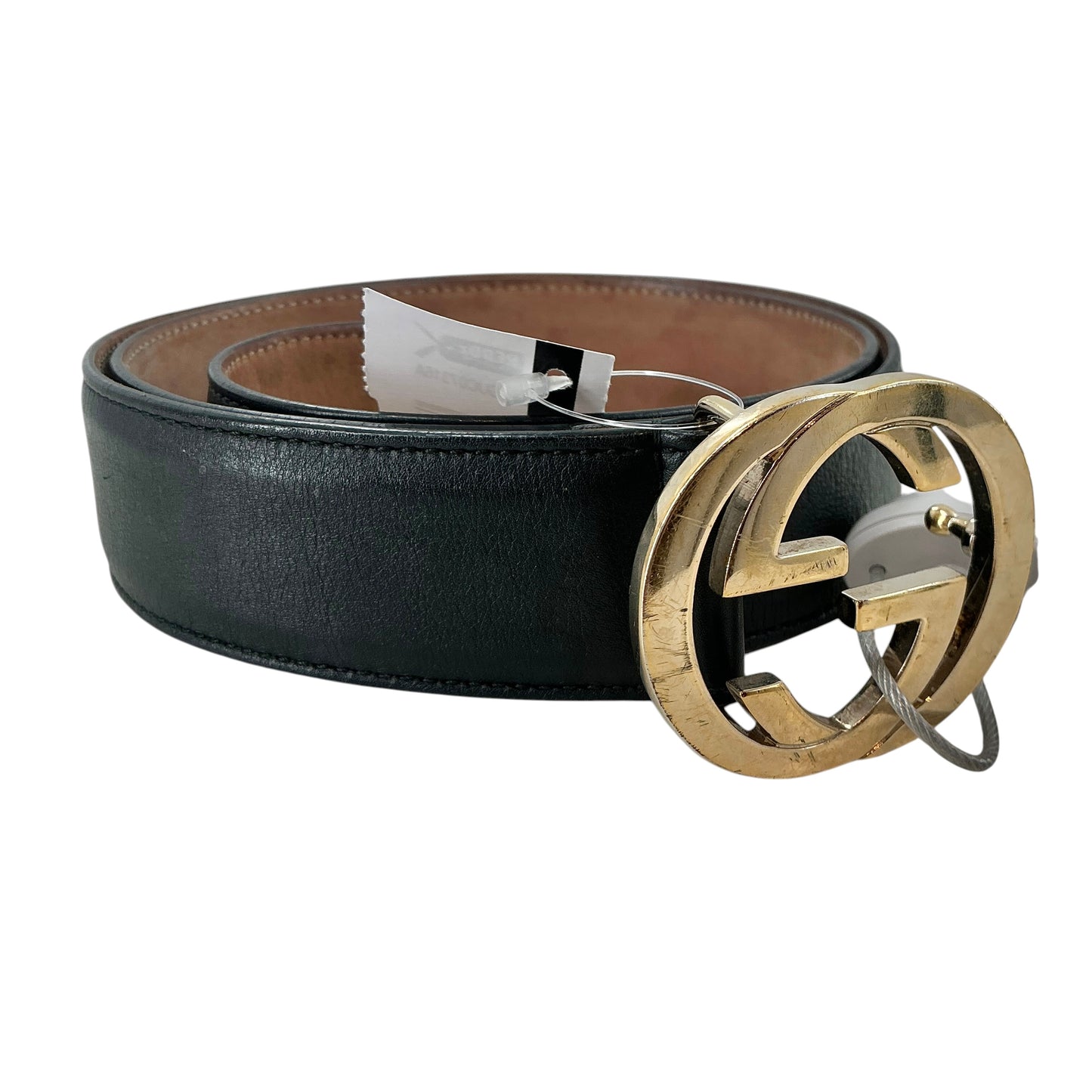 Gucci Black Leather Interlocking G Gold Buckle Belt
