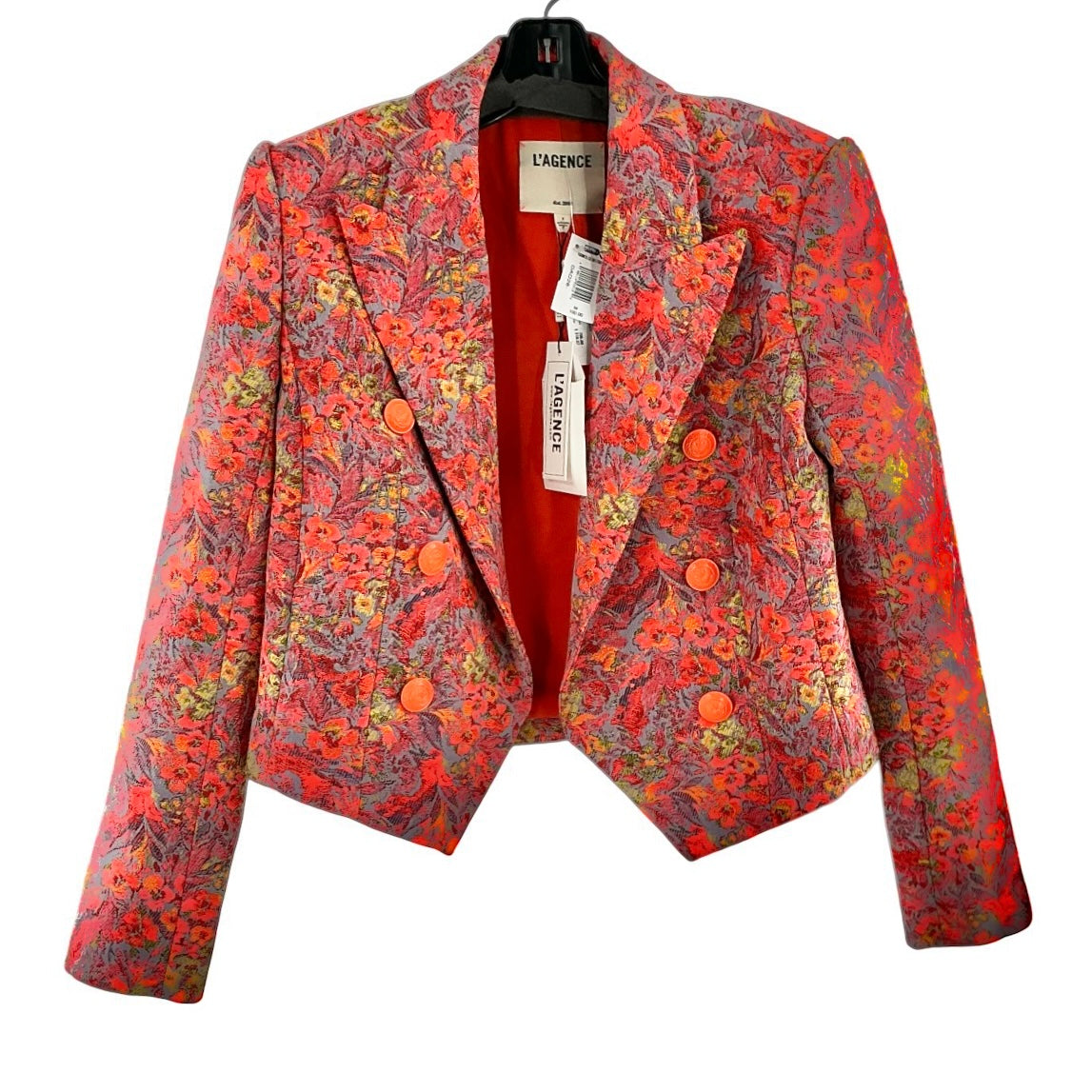 L’Agence Lila Orange Floral Boxy Cropped Blazer