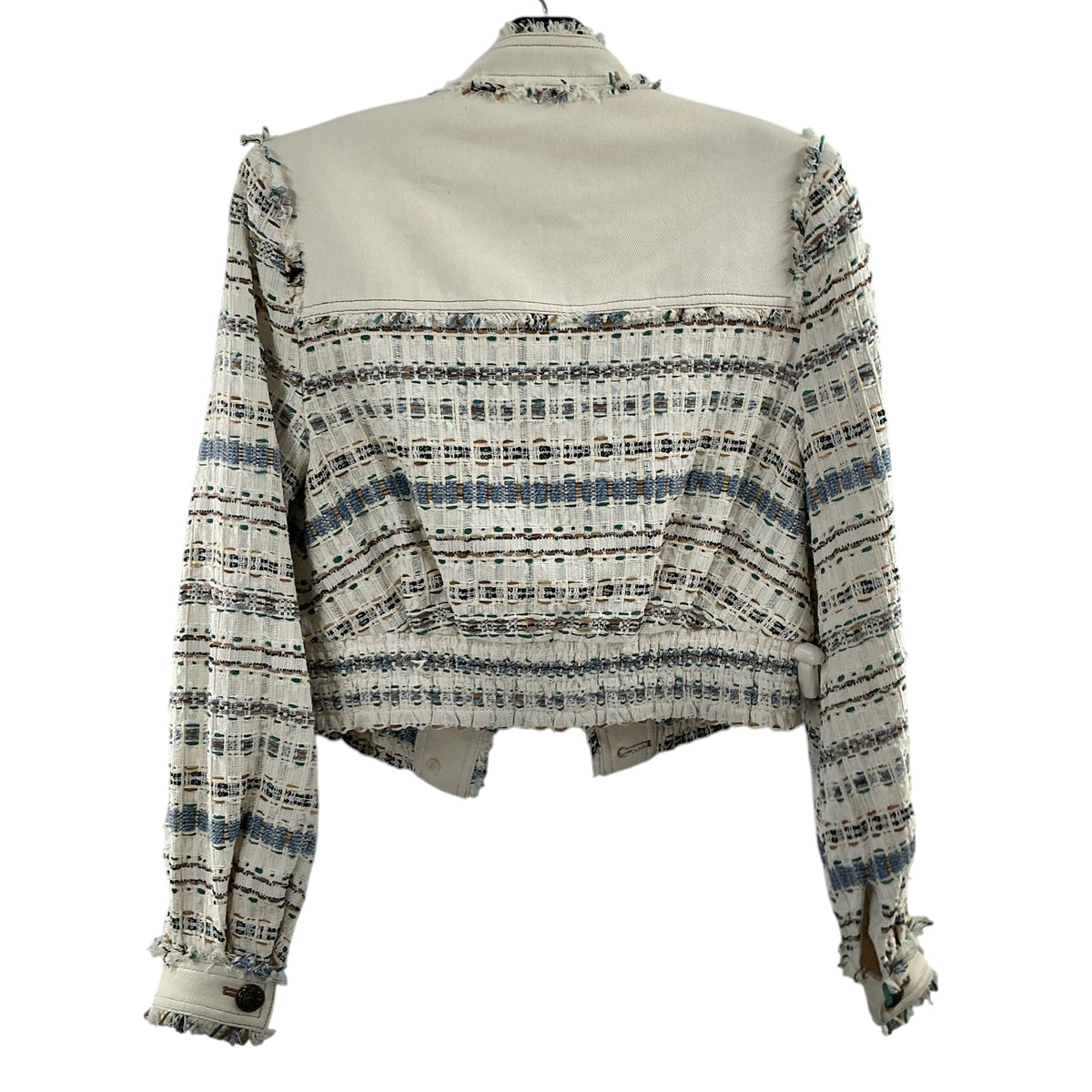 Veronica Beard Darren Tweed Gabardine Paneled Cropped Jacket Ecru Multi